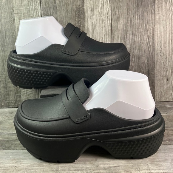 CROCS Shoes - Crocs Stomp Loafer Black Platform Chunky Lug Sole Shoes Mens 7 Womens 9